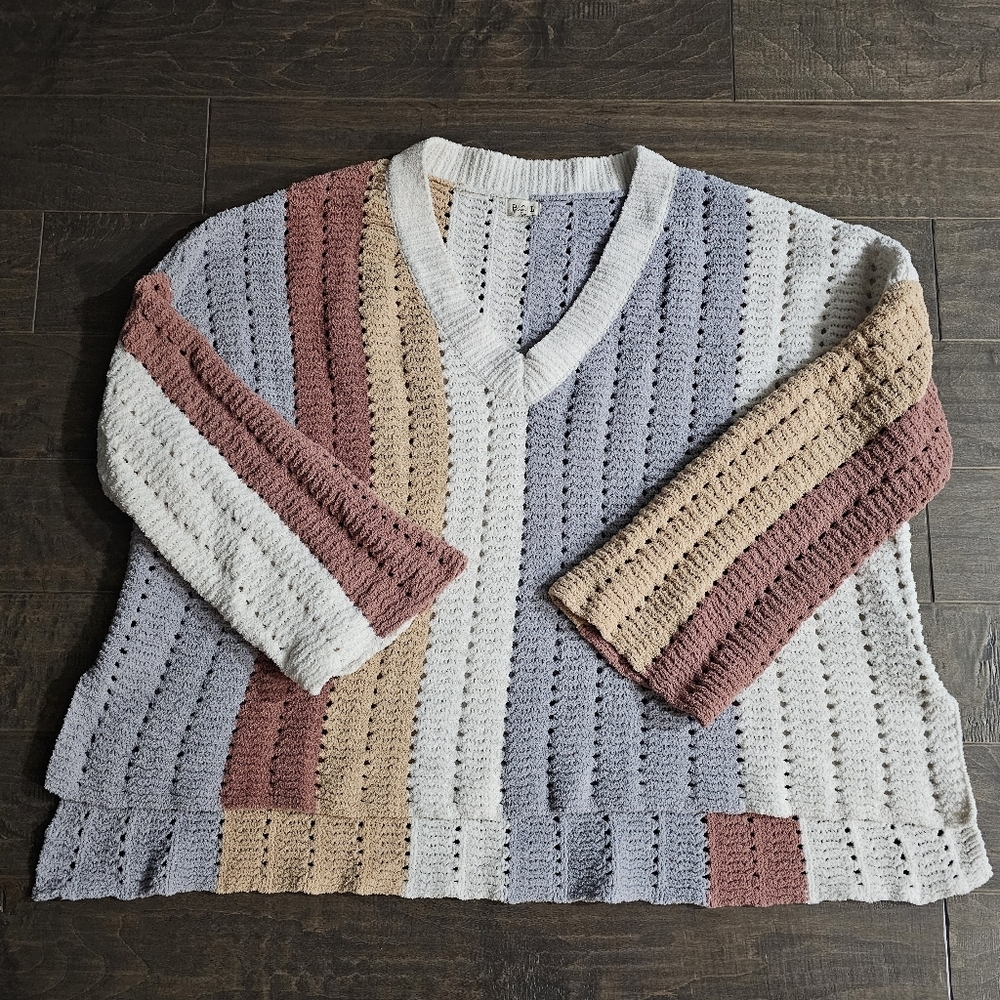 POL Chunky Knit Striped Colored Block Chenille Sweater Size Large - Picture 3 of 6